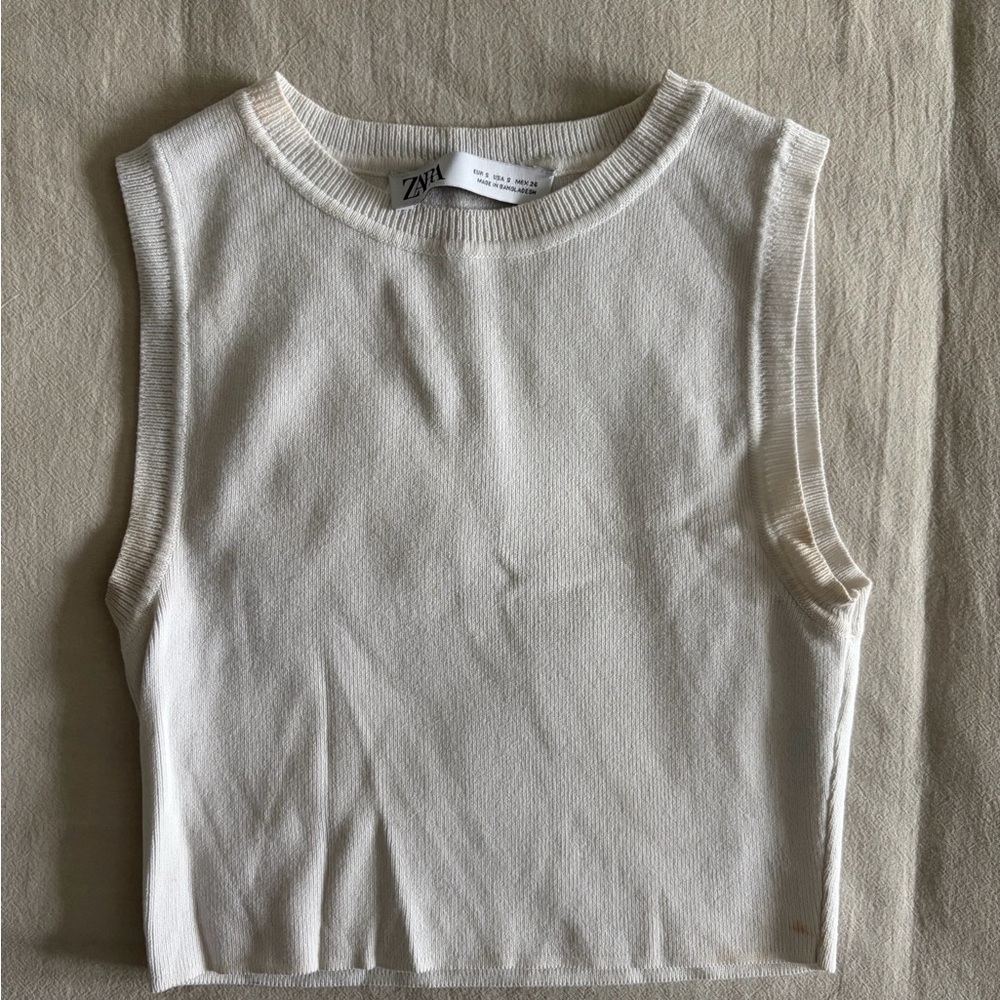 Zara Cream Ribbed Sleeveless Crop Tank